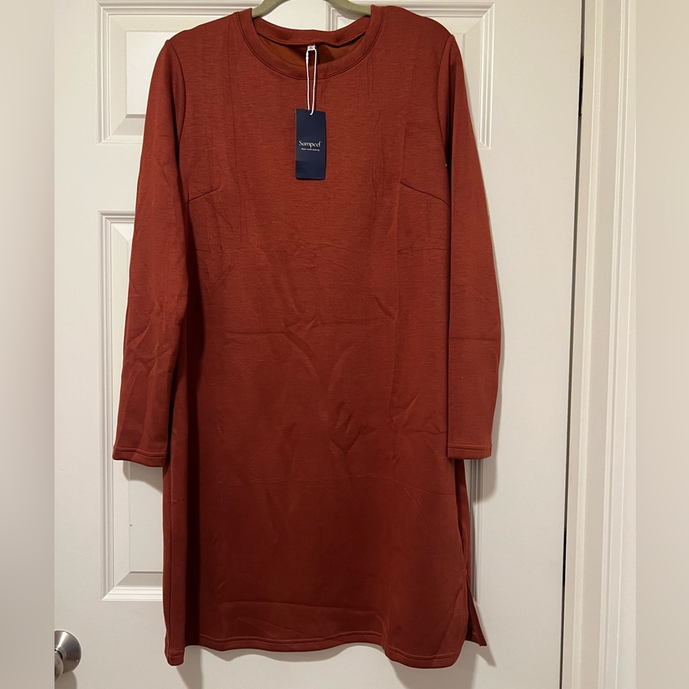 Sampeel-Brown Long Sleeve Dress